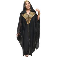 Wholesale Casual Dresses Beading Robes Long Maxi Hooded Summer Chiffon Abayah Plus Size Split Black Dress With Elastic Inner Wear