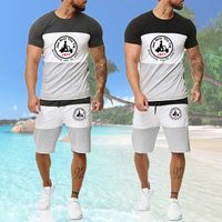 Wholesale New Fashion Summer Male Jott Printed Casual Suit Simple Type Men s T shirt Short Sleeve shorts Match the Same Color