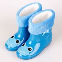 Wholesale 2016 Children Cute Frog Cat Rainboots Kids Antiskid Wellies with Cotton Velvet lining Boys Girls Autumn Winter Warm Rain Boots