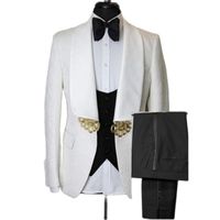 Wholesale Men s Suits Blazers Ivory Floral Pattern Men For Wedding Satin Shawl Lapel Groom Tuxedo Male Fashion Dinner Party Costume Piece Jacket P