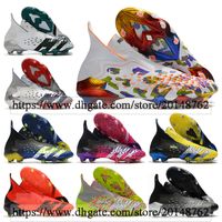 Wholesale GIFT BAG Mens High Ankle Football Boots Predator Freak FG Firm Ground Cleats Laceless Pogba X Men Outdoor Predators Freak Clear Grey White Solar Yellow Soccer Shoes