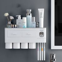 Wholesale Magnetic Adsorption Inverted Tooth Cup Toothbrush Holder Toothpaste Squeezer Dispenser Storage Rack Bathroom Accessories Set