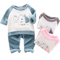 Wholesale Autumn Winter Plus velvet Baby Boy Girl Pajamas Newborn clothing Set Fleece Thicken Toddler Child Warm Sleepwear Kids Home Suit H1023