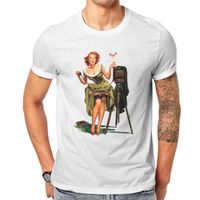 Wholesale Men s T Shirts Pin Up Girl Model Art Pure Cotton TShirt Vintage Pographer Sexy Classic T Shirt Homme Men Tee Printing Big Sale