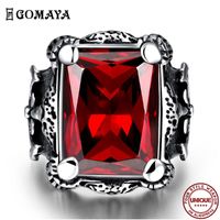 Wholesale Cluster Rings GOMAYA Stainless Steel Ring For Men Fashion Punk Style Square Red Zircon Party Prom Boy Jewelry Anniversary Gift On Sale