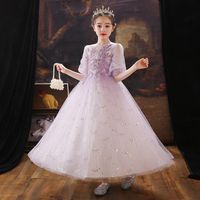 Wholesale Pink Flower Girls Princess Dress Elegant Wedding Evening Party Birthday Tulle Lace Sequin Long For Little Girl Girl s Dresses