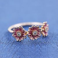 Wholesale Pink Daisy Flower with Cubic Zirconia Stone Band Ring Fit Pandora Jewelry Engagement Wedding Lovers Fashion Ring For Women