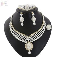 Wholesale Earrings Necklace Yulaili Silver Color Luxury Crystal Pendant Charm Bracelet Ring Dubai Wedding Jewelry Sets For Women Jewellery