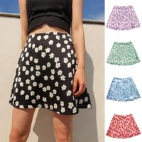 Wholesale Skirts Girls Mini Skirt Summer High Waist Satin Print Short Pink Sweet Little Flower Sexy