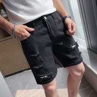 Wholesale Men s Jeans Summer Men Ripped Denim Shorts White Black Casual Knee Length Short Hole For Bermuda Male Clothing