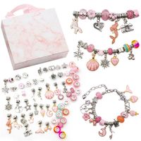 Wholesale Cartoon Children Crystal Glass Bead Bangle Bracelets DIY Kits for Handmade Jewelry Makings with Gift Box Pink Blue Ocean Animal Charm Bracelet Women Girls Gifts