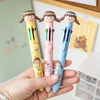 Wholesale Ballpoint Pens Multi color ball point press cartoon creative lovely girl take notes hand account small fresh