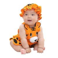 Wholesale Cartoon Kids Clothing Sling Jumpsuit Hat Sets Cute Clothes Set Baby Summer Boys And Girls Children s Baby Cotton Suspenders Watermelon Tiger Tracksuit G60R51I