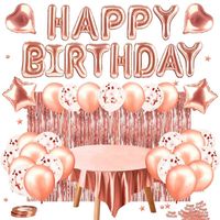 Wholesale Party Decoration Rose Gold Decoration Birthday Happy Balloon Banner Foil Fringe Curtain Tablecloth