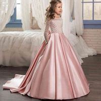 Wholesale Satin Pink Flower Girl Dress For Wedding Sexy Children Primera Comunion Vestido Daminha Little Girls Pageant Dress Evening Gown
