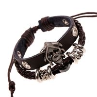 Wholesale Bangles Bracelet Beaded Cowhide Punk Yiwu Trinket Skeleton Head Woven Leather