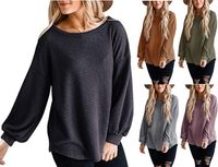 Wholesale Women s Sweaters Autumn And Winter Women Large Round Neck Lantern Sleeve Casual Shirt Khaki Pink Gray Black Solid Color Sweater