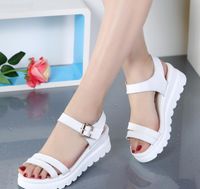Wholesale Genuine Leather Women Platform Beach Sandals Shoes Ladies Sneakers Sliver White Flip Flop Shoe Summer Wedges Heel