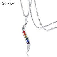 Wholesale GorGor Necklace Women Stainless Steel Pattern S Type Mosaic Rhinestone Rainbow Pendant Distinctive Simplicity Jewelry PPN Necklaces