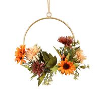Wholesale Metal Geometric Hoop Wreath Frame Artificial Sunflower Hanging Pendant For Front Door Window Wall Seasonal Decorative Flowers Wreaths