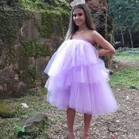 Wholesale Casual Dresses Chic Lavender High Low Tulle Girls Birthday School Party Off The Shoulder Ruffles Mesh Knee Length Women