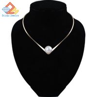 Wholesale Fashion Jewelry Simple V Design Torques Choker for Women Girl Big Pearl Wedding Necklace