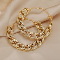 Wholesale Trend Crystal Cuban Link Chain Earrings For Women Unusual Big Hoop Gold Color Circle Earring Jewelry Huggie