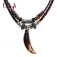 Wholesale Lika National Style Chine Element Animal Tooth Shape wooden beaded pendant wood necklace for men