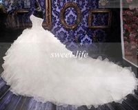 Wholesale Lxxury Crystals Wedding Dress Sweetheart Beads Sexy Vintage Corset Organza Cathedral Train Plus Size Bridal Ball Gowns