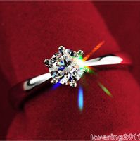 Wholesale 001 Solitaire Claw Set White Sapphire Simulated diamond Lady Silver Wedding Ring Sz gift