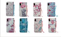 Wholesale 3D Diamond Unicorn Rainbow Horse Flamingo Butterfly Flower PU Leather Flip Cover Back Case With Credit Card For iPhone X Plus Galaxy S8