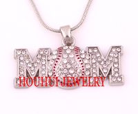 Wholesale Latest style a zinc Heirloom Finds Baseball Softball Mom Pave Crystal Pendant chain necklace