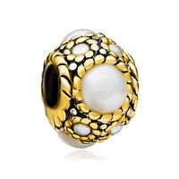 Wholesale Women jewelry European style golden white pearl metal spacer bead lucky charms Fits Pandora charm bracelet