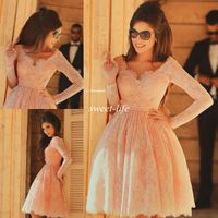 Wholesale Cheap Short Homecoming Dresses Lace with Long Sleeves A Line Knee Length Beads Party Gowns Kids th Graduation Prom Dress