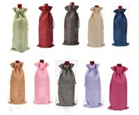 Wholesale Jute Wine Bottle Covers Champagne Wine Blind Packaging Gift Bags Rustic Hessian Christmas Wedding Dinner Table Decorate x36cm