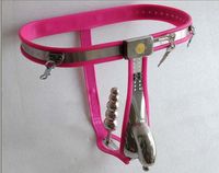 Wholesale New metal man T belt male anal suppository stainless steel chastity belt pink strip adult products