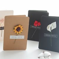 Wholesale Vintage Kraft Paper Blessing Card Hand Made Simulation Dried Flower Brown Greeting Cards For Christmas Wedding Supplies yb B