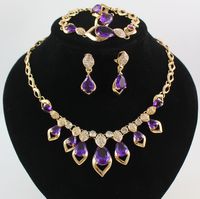 Wholesale Jewelry Sets K Gold Plated Gem Crystal Pendant Necklace Bracelet Earring Rings Wedding Party Set Colors Choose