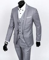 Wholesale Custom Made Slim Fit Groom Tuxedos Light Grey Best man Suit Notch Lapel Groomsman Men Wedding Suits Bridegroom Jacket Pants Tie Vest