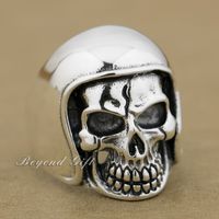 Wholesale 925 Sterling Silver Football Helmet Hat Skull Mens Biker Ring Q011 US Size