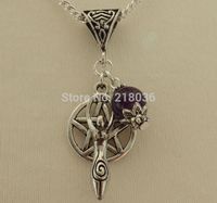 Wholesale Vintage Silver Fertility Goddess Pentagram Necklaces Amethyst Charms Bead Chain Statement Necklaces Pendants Jewelry Friendship Gift
