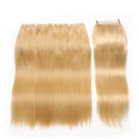 Wholesale Russian Human Virgin Hair Blonde Lace Closure With Bundles Silk Straight Human Hair Weaves Platinum Blonde Human Hair With Lace Closure