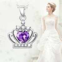 Wholesale Crown Crystal natural amethyst necklace female pure silver jewelry design fashion necklaces pendants pendants gift