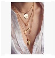 Wholesale 2pcs Summer Hot Fashion Pendant Necklaces Jewelry Gold Plated Layer Chain Bar Necklace Beads and Long Strip Pendant Necklaces Jewelry