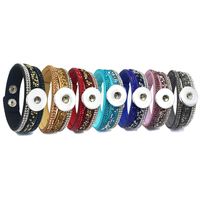 Wholesale Rock style colors Korean velvet Rhinestone Retro fashion Charm Link Bracelet Snap Button Jewelry For Women Men fit mm button