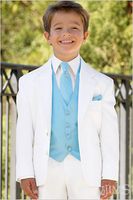 Wholesale Two Buttons Fashionable Kid Complete Designer White Notch Lapel Boy Wedding Suit Boys Attire Custom made Jacket Pants Tie Vest