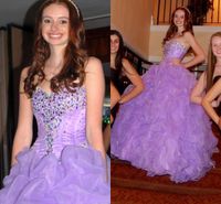Wholesale 2016 Light Purple Quinceanera Dresses Ball Gown Sweetheart Vestido De Festa Floor Length Crystal Beaded Cheap Organza Wedding Prom Gowns