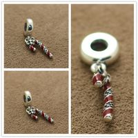 Wholesale 925 Sterling Silver Sparkling Candy Cane Dangle Charm Bead with Clear CZ Fits European Pandora Style Jewelry Bracelets Pendants