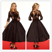 Wholesale 2019 new arrival collection black lace with taffeta crew formal evening dresses ankle length new design fashion gowns high quality
