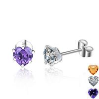 Wholesale 925 silver earrings natural crystal fashion small heart sterling silver plated jewelry for women stud earrings